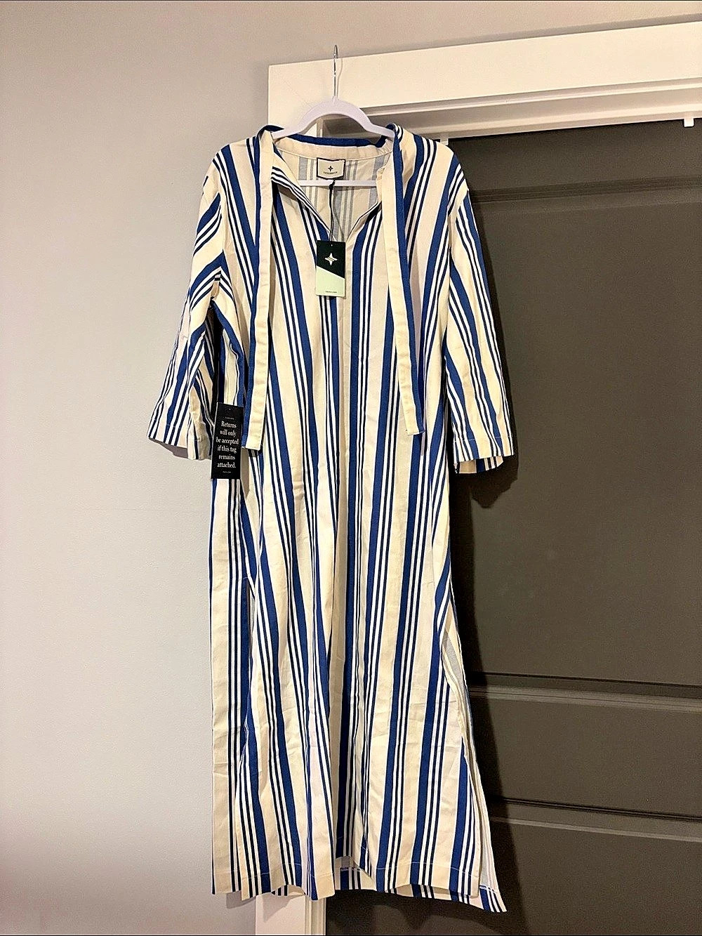 Tuckernuck Striped Cotton Maxi Dress in Blue & Cream XL NWT